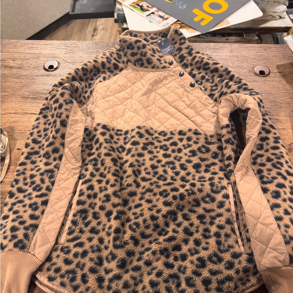 Abercrombie & Fitch Leopard Print Teddy Jacket - Tan and Black